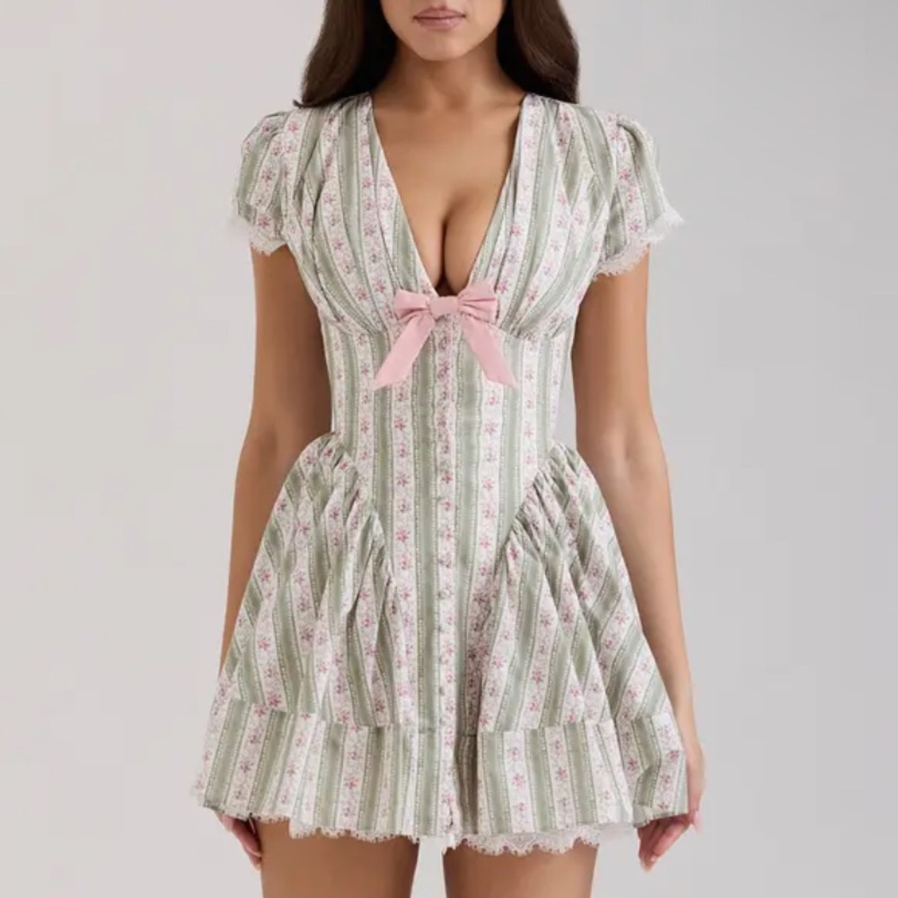 House of CB Emiliana Green and Pink Mini Dress